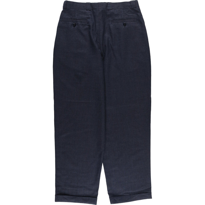 Zanella Check Pattern Two-Pleated Wide Leg Slacks, Made in Italy, Men's Size W33 acetate navy blue type Vintage Second Hand