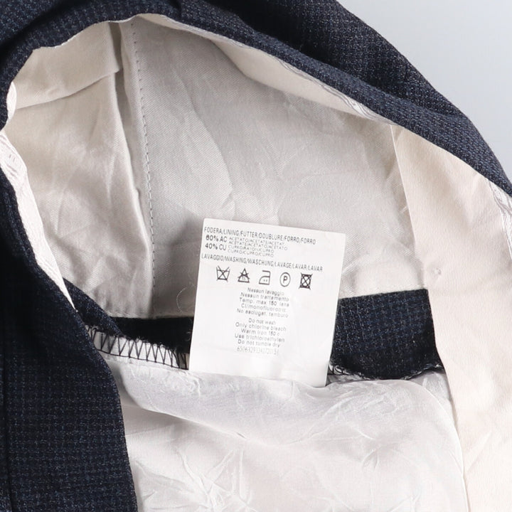 Zanella Check Pattern Two-Pleated Wide Leg Slacks, Made in Italy, Men's Size W33 acetate navy blue type Vintage Second Hand