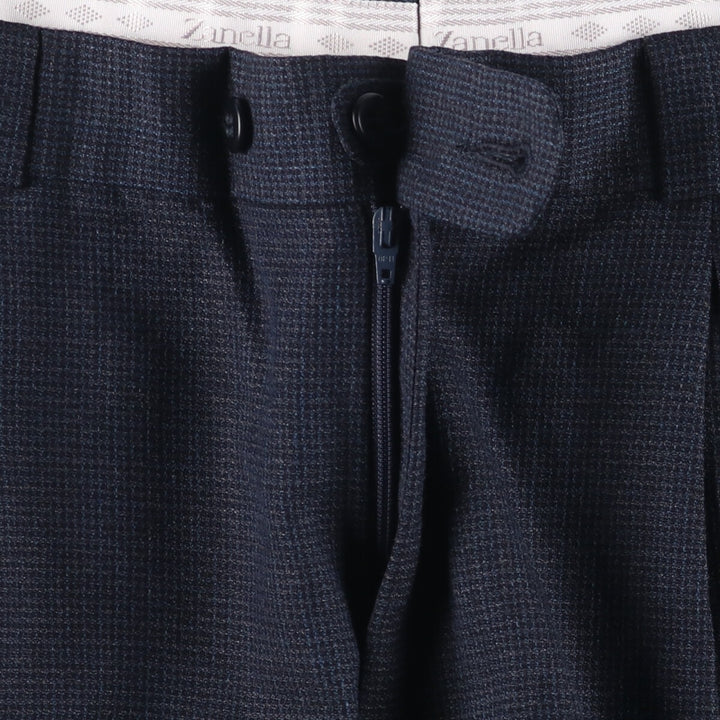 Zanella Check Pattern Two-Pleated Wide Leg Slacks, Made in Italy, Men's Size W33 acetate navy blue type Vintage Second Hand