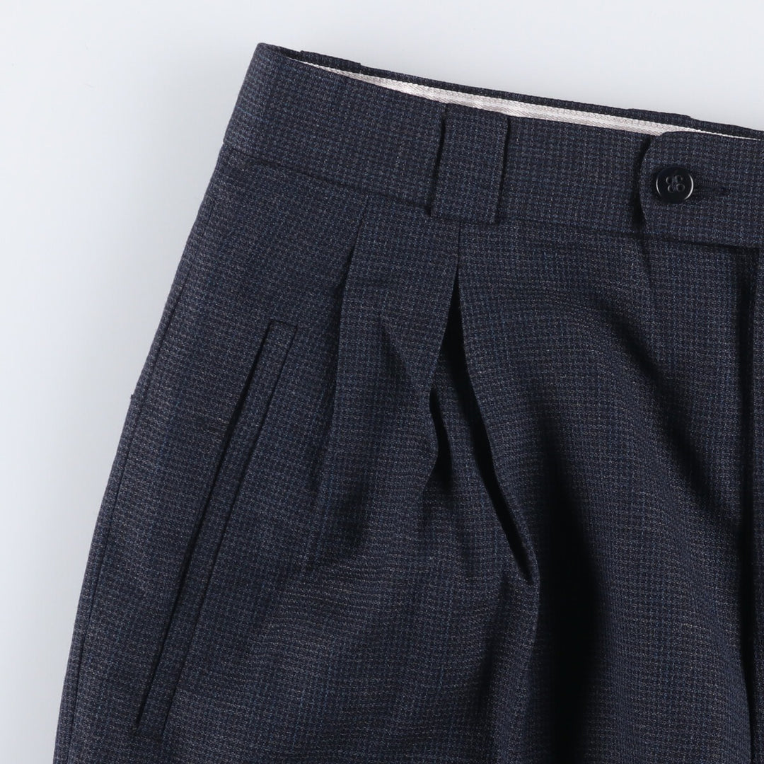 Zanella Check Pattern Two-Pleated Wide Leg Slacks, Made in Italy, Men's Size W33 acetate navy blue type Vintage Second Hand