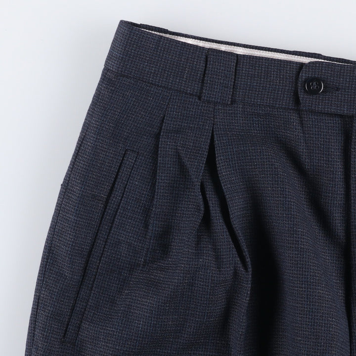 Zanella Check Pattern Two-Pleated Wide Leg Slacks, Made in Italy, Men's Size W33 acetate navy blue type Vintage Second Hand