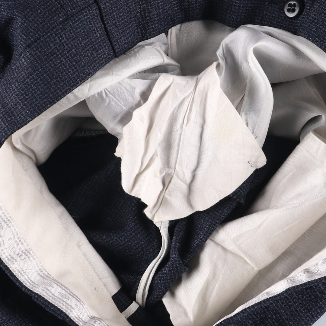 Zanella Check Pattern Two-Pleated Wide Leg Slacks, Made in Italy, Men's Size W33 acetate navy blue type Vintage Second Hand