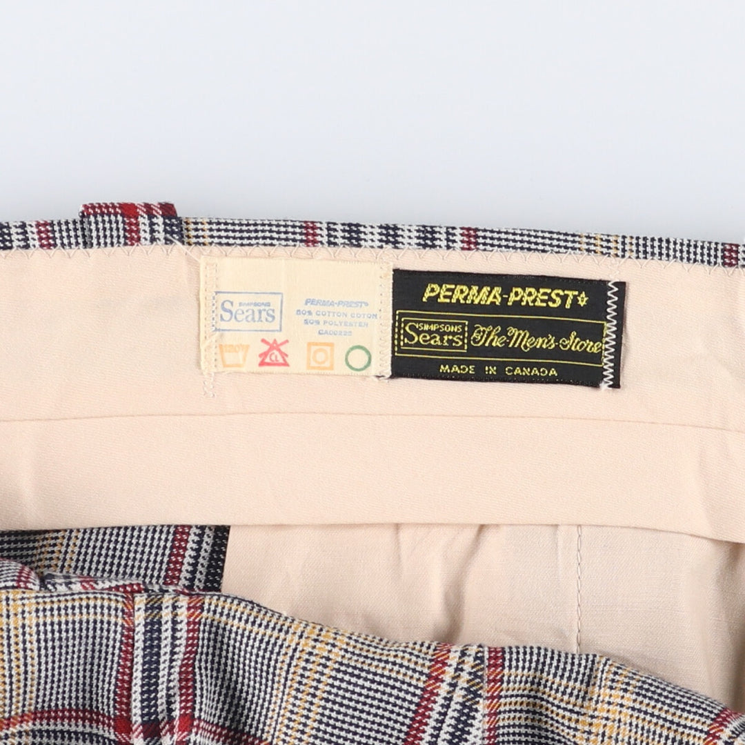 Vintage 1970'S Sears PERMA PREST Tartan Check Cotton Slacks, Made in Canada, Men's Size W33 cotton gray type Vintage Second Hand