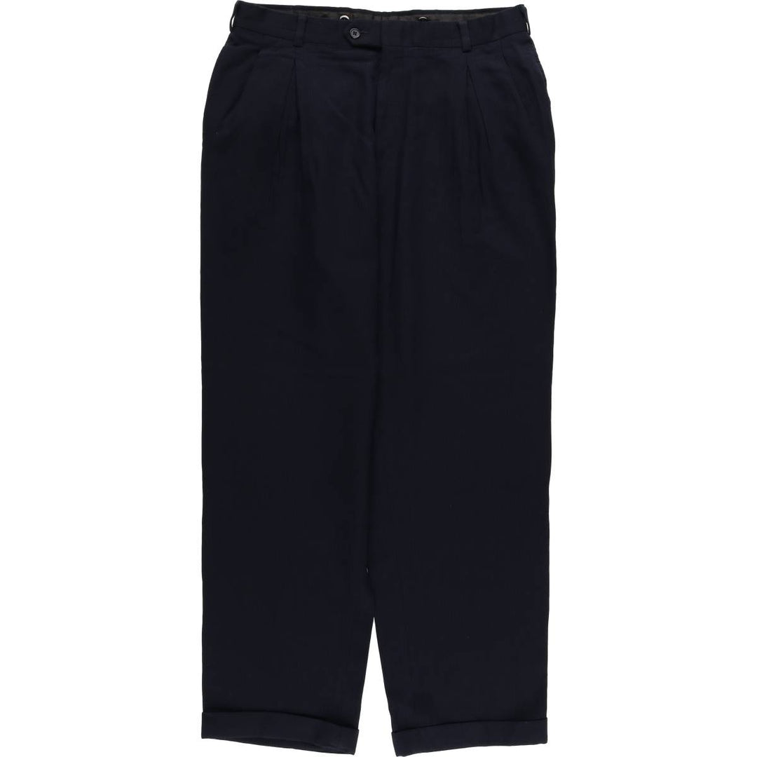 Vintage 70s-80'S striped two-pleat slacks, men's size W34. unclear black type Vintage Second Hand