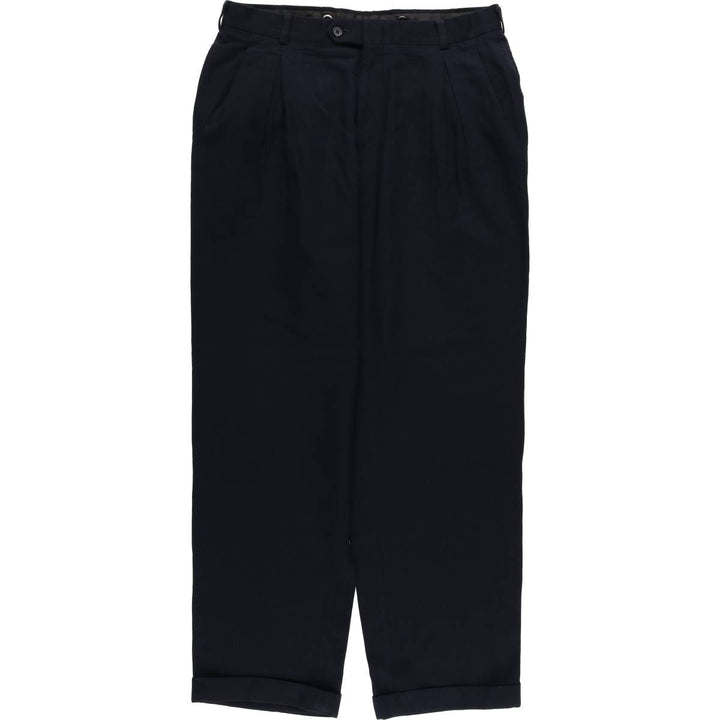 Vintage 70s-80'S striped two-pleat slacks, men's size W34. unclear black type Vintage Second Hand