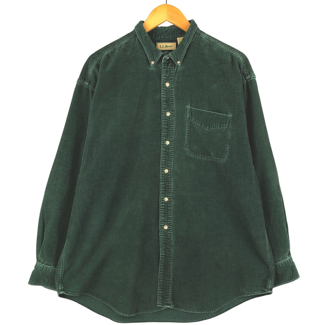 90s-00'S LLBean Long Sleeve Button-Down Corduroy Shirt, Men's Size Medium, Vintage cotton Green type dark green Vintage Second Hand