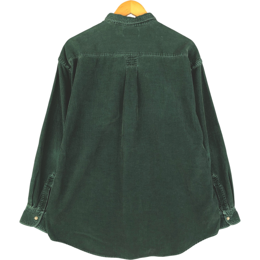 90s-00'S LLBean Long Sleeve Button-Down Corduroy Shirt, Men's Size Medium, Vintage cotton Green type dark green Vintage Second Hand