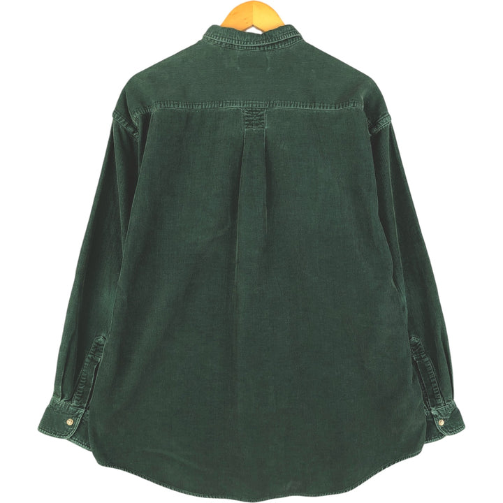 90s-00'S LLBean Long Sleeve Button-Down Corduroy Shirt, Men's Size Medium, Vintage cotton Green type dark green Vintage Second Hand