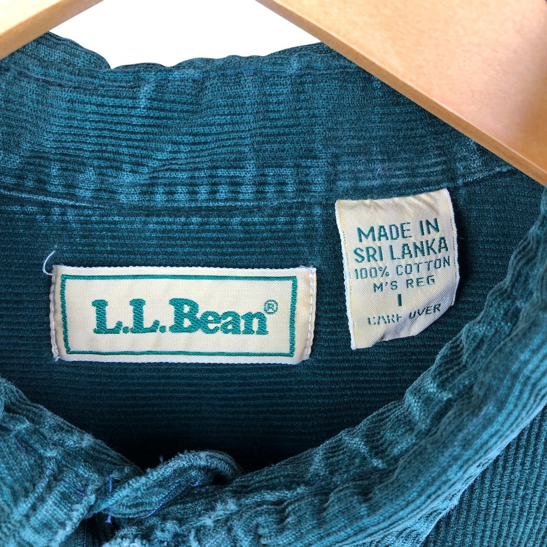 90s-00'S LLBean Long Sleeve Button-Down Corduroy Shirt, Men's Size Medium, Vintage cotton Green type dark green Vintage Second Hand