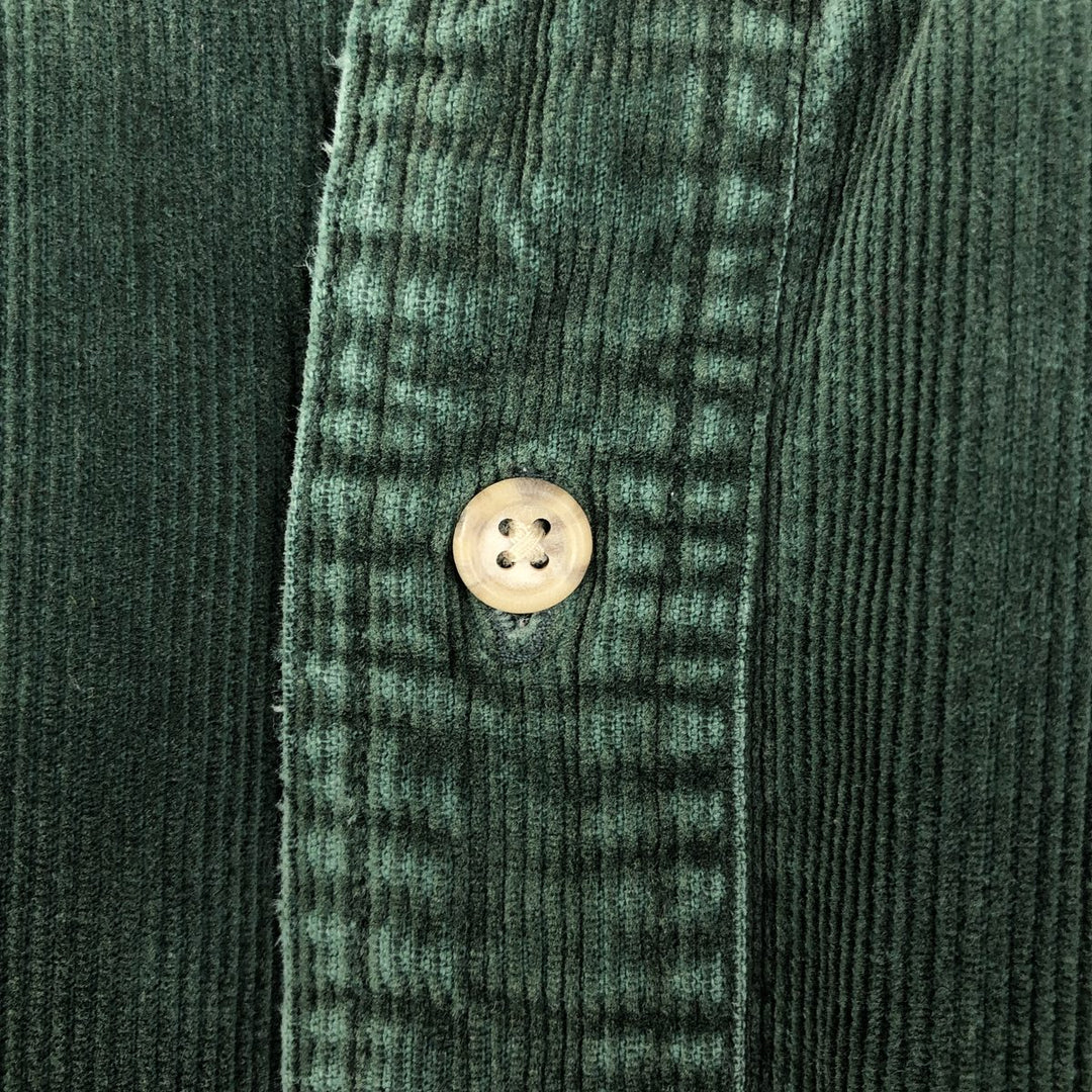 90s-00'S LLBean Long Sleeve Button-Down Corduroy Shirt, Men's Size Medium, Vintage cotton Green type dark green Vintage Second Hand