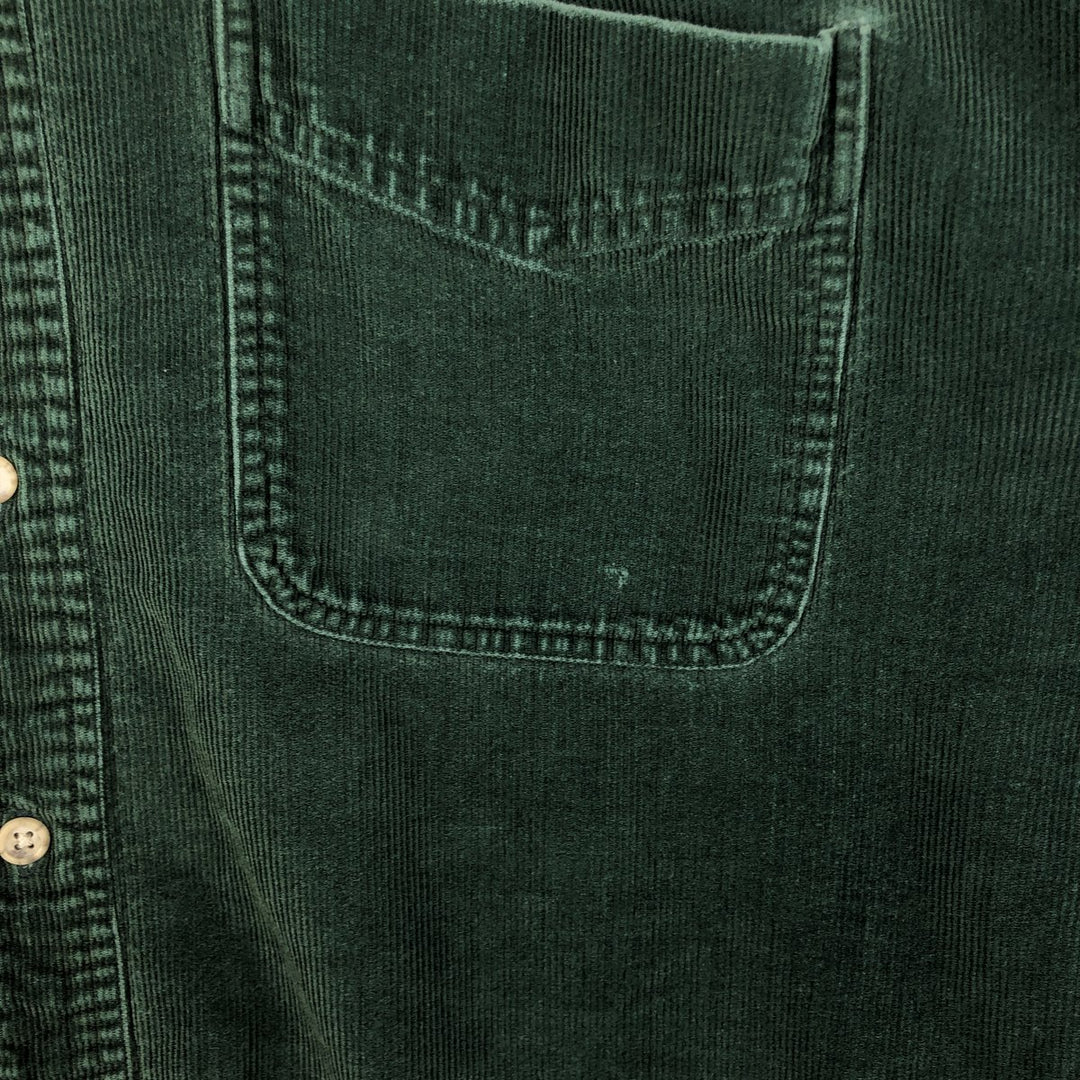 90s-00'S LLBean Long Sleeve Button-Down Corduroy Shirt, Men's Size Medium, Vintage cotton Green type dark green Vintage Second Hand