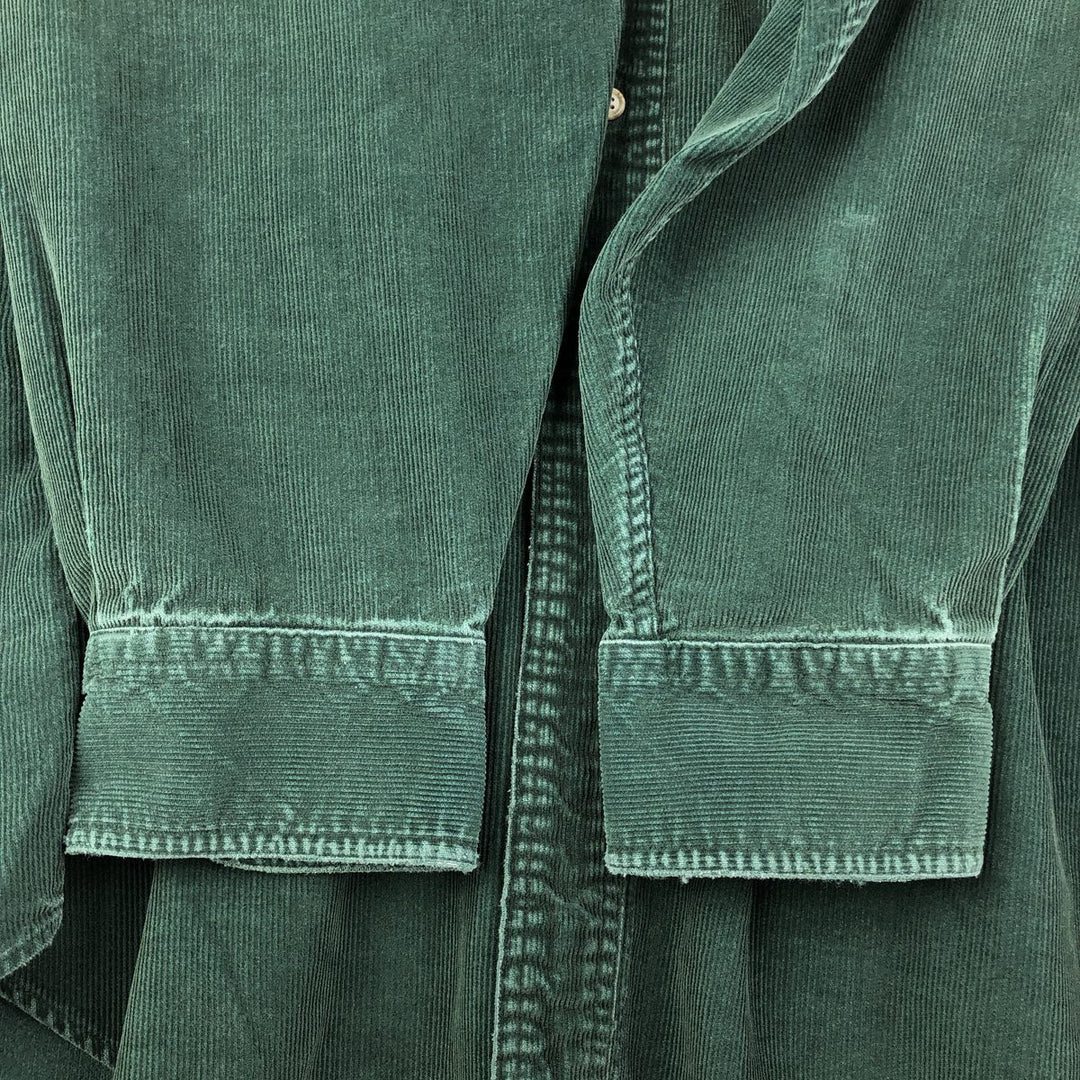 90s-00'S LLBean Long Sleeve Button-Down Corduroy Shirt, Men's Size Medium, Vintage cotton Green type dark green Vintage Second Hand
