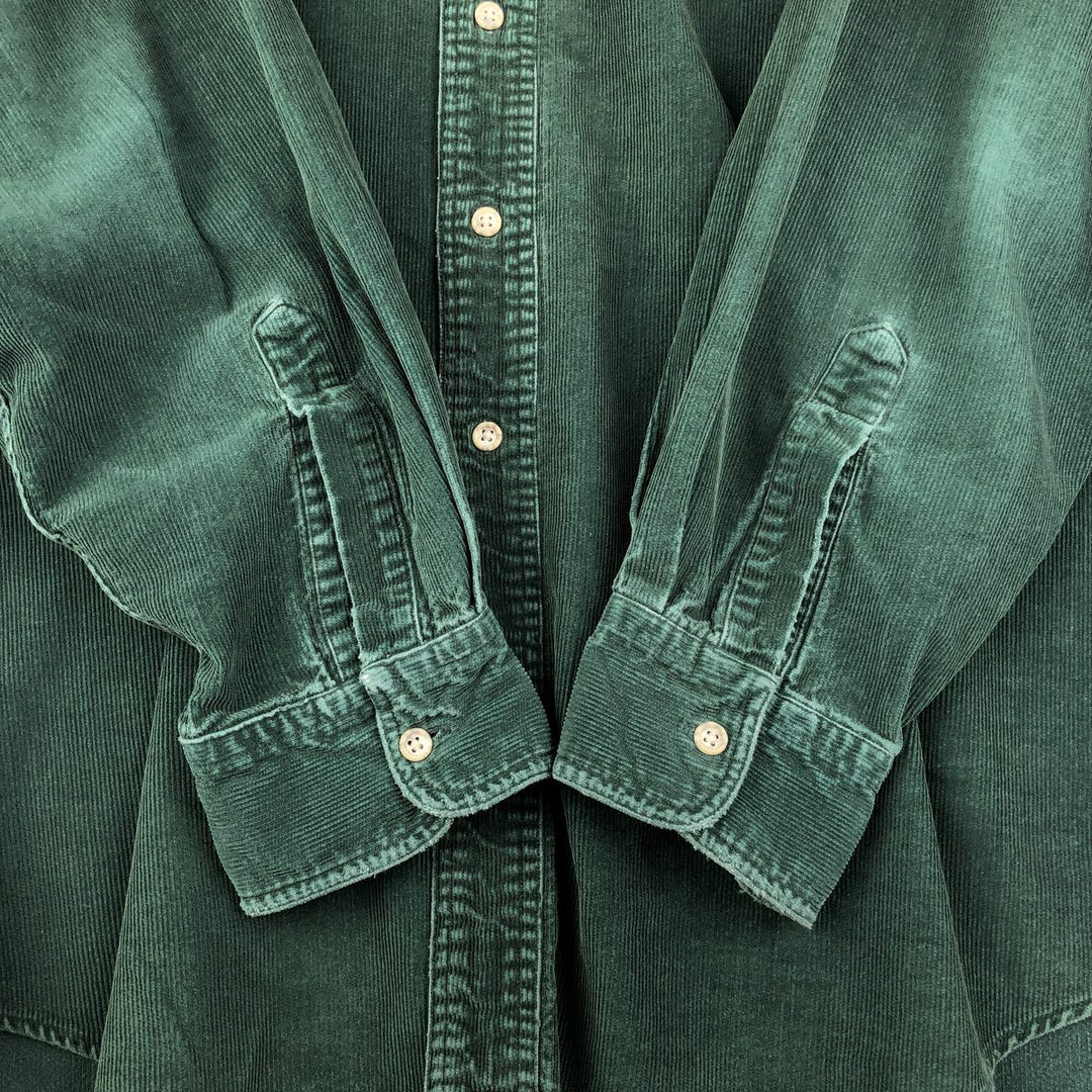 90s-00'S LLBean Long Sleeve Button-Down Corduroy Shirt, Men's Size Medium, Vintage cotton Green type dark green Vintage Second Hand