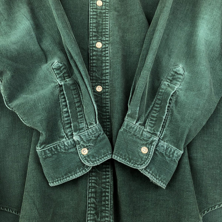 90s-00'S LLBean Long Sleeve Button-Down Corduroy Shirt, Men's Size Medium, Vintage cotton Green type dark green Vintage Second Hand