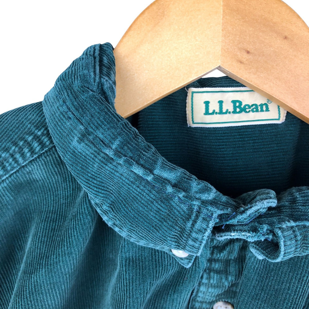 90s-00'S LLBean Long Sleeve Button-Down Corduroy Shirt, Men's Size Medium, Vintage cotton Green type dark green Vintage Second Hand