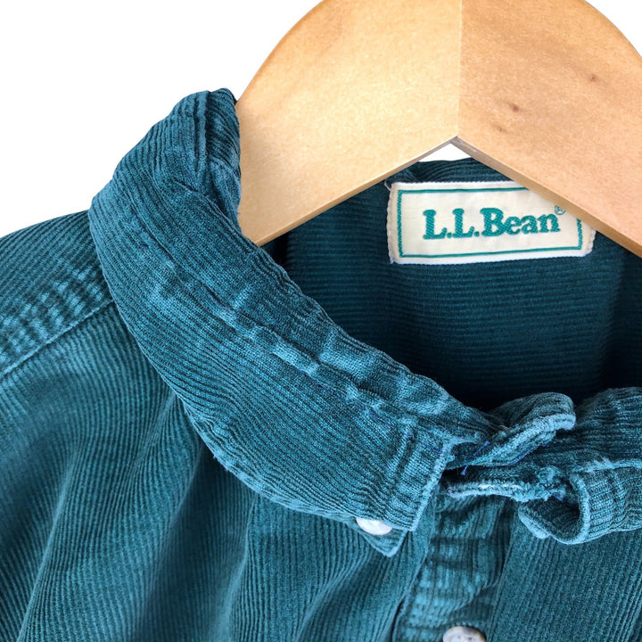 90s-00'S LLBean Long Sleeve Button-Down Corduroy Shirt, Men's Size Medium, Vintage cotton Green type dark green Vintage Second Hand