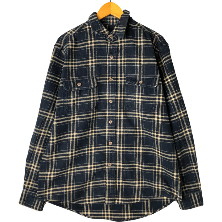 FIELD AND STREAM Long Sleeve Flannel Check Shirt, Men's Size L cotton navy blue type Vintage Second Hand