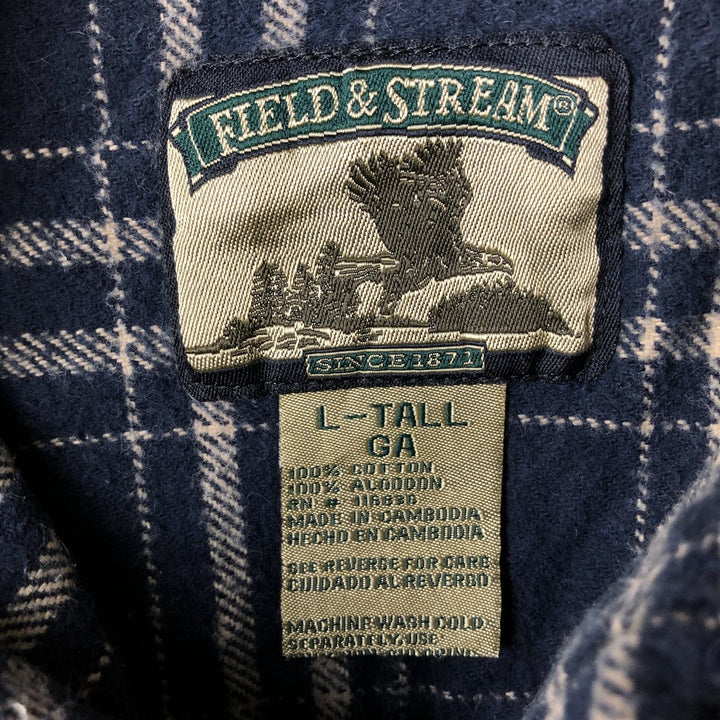 FIELD AND STREAM Long Sleeve Flannel Check Shirt, Men's Size L cotton navy blue type Vintage Second Hand