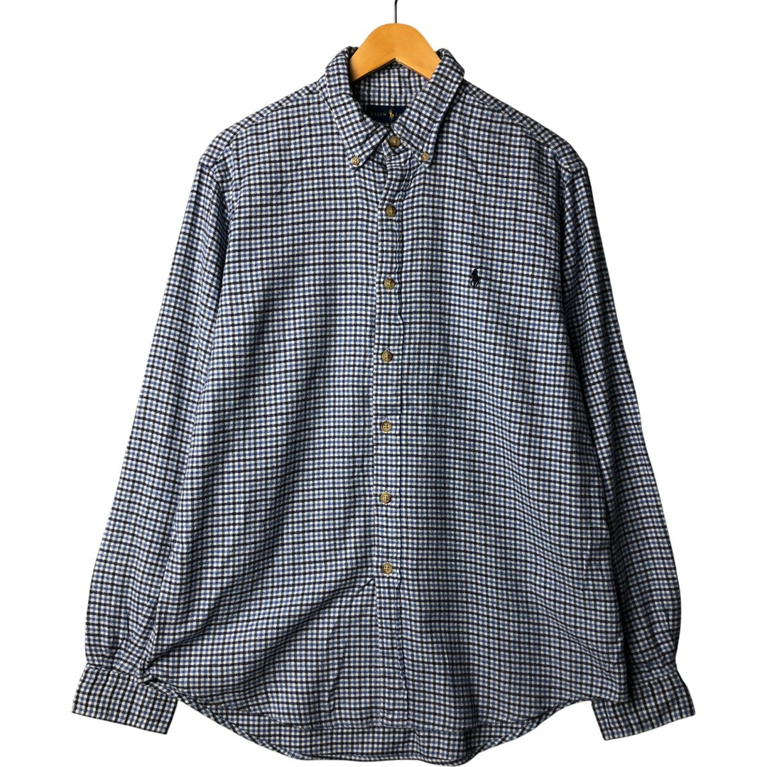 Ralph Lauren Classic Fit Long Sleeve Button-Down Light Flannel Check Shirt, Men's Size L cotton Blue type light blue Vintage Second Hand
