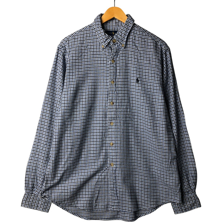 Ralph Lauren Classic Fit Long Sleeve Button-Down Light Flannel Check Shirt, Men's Size L cotton Blue type light blue Vintage Second Hand