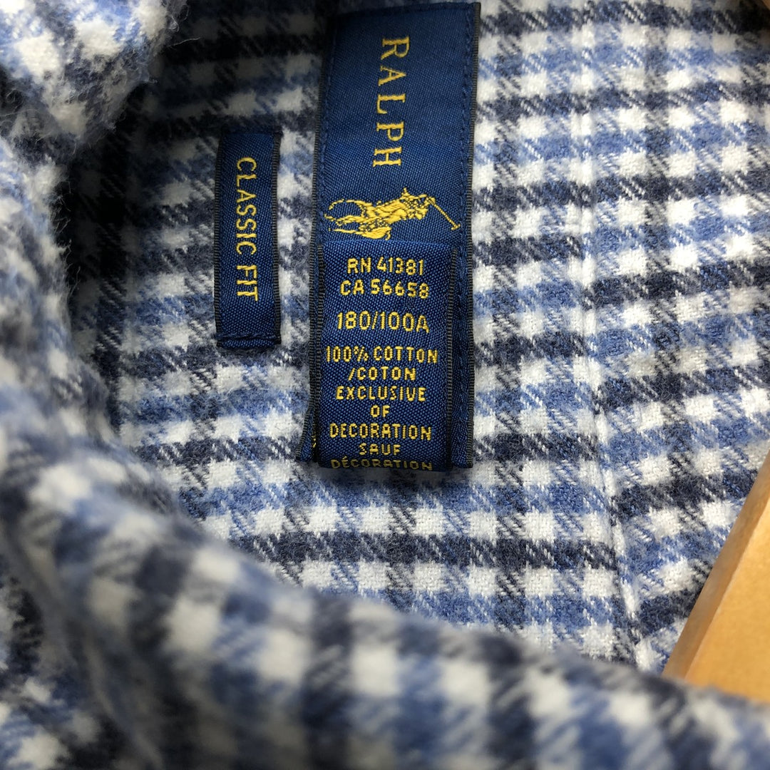 Ralph Lauren Classic Fit Long Sleeve Button-Down Light Flannel Check Shirt, Men's Size L cotton Blue type light blue Vintage Second Hand