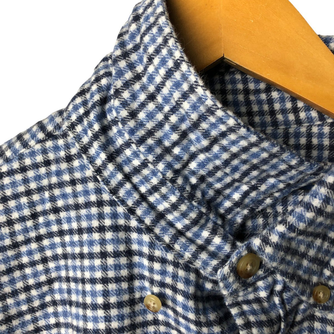 Ralph Lauren Classic Fit Long Sleeve Button-Down Light Flannel Check Shirt, Men's Size L cotton Blue type light blue Vintage Second Hand