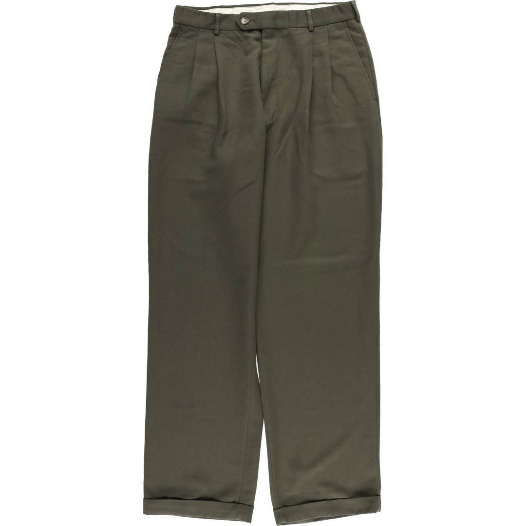 90'S Ralph Lauren CHAPS two-pleat slacks, men's, size W32, vintage polyester Khaki type sage green Vintage Second Hand