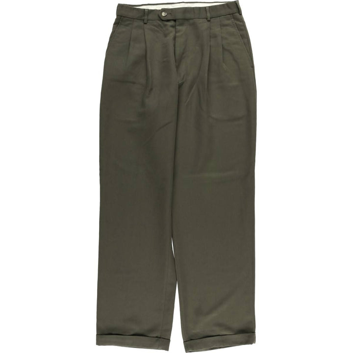 90'S Ralph Lauren CHAPS two-pleat slacks, men's, size W32, vintage polyester Khaki type sage green Vintage Second Hand