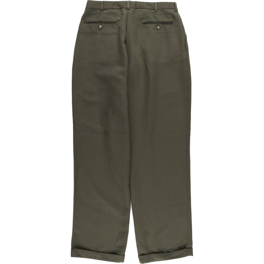 90'S Ralph Lauren CHAPS two-pleat slacks, men's, size W32, vintage polyester Khaki type sage green Vintage Second Hand