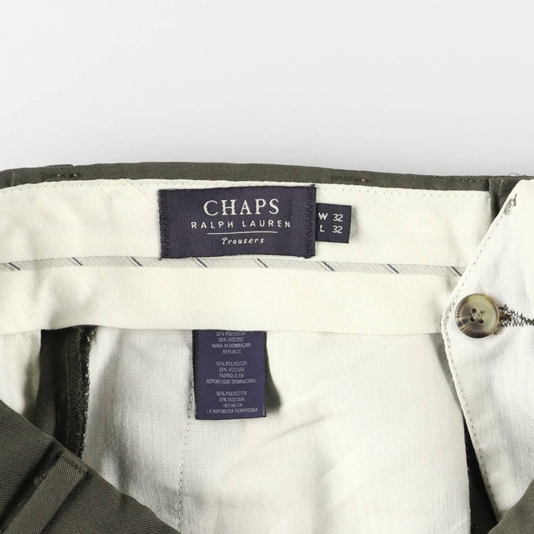 90'S Ralph Lauren CHAPS two-pleat slacks, men's, size W32, vintage polyester Khaki type sage green Vintage Second Hand