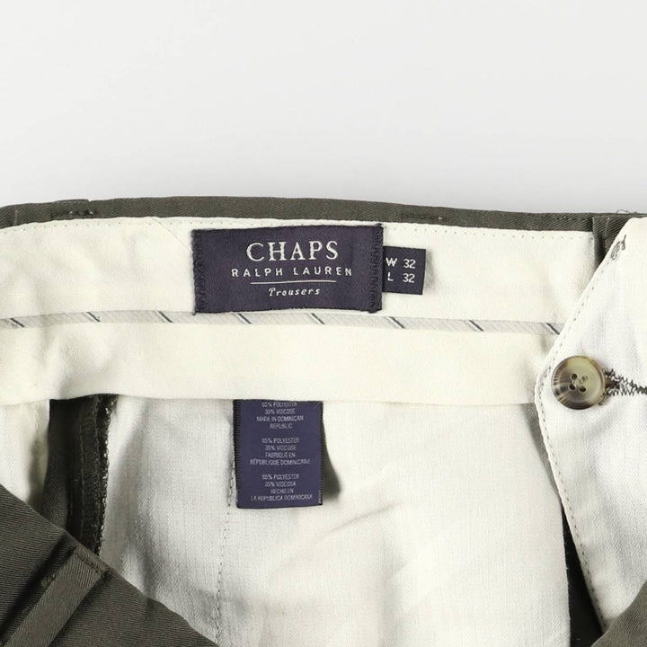 90'S Ralph Lauren CHAPS two-pleat slacks, men's, size W32, vintage polyester Khaki type sage green Vintage Second Hand