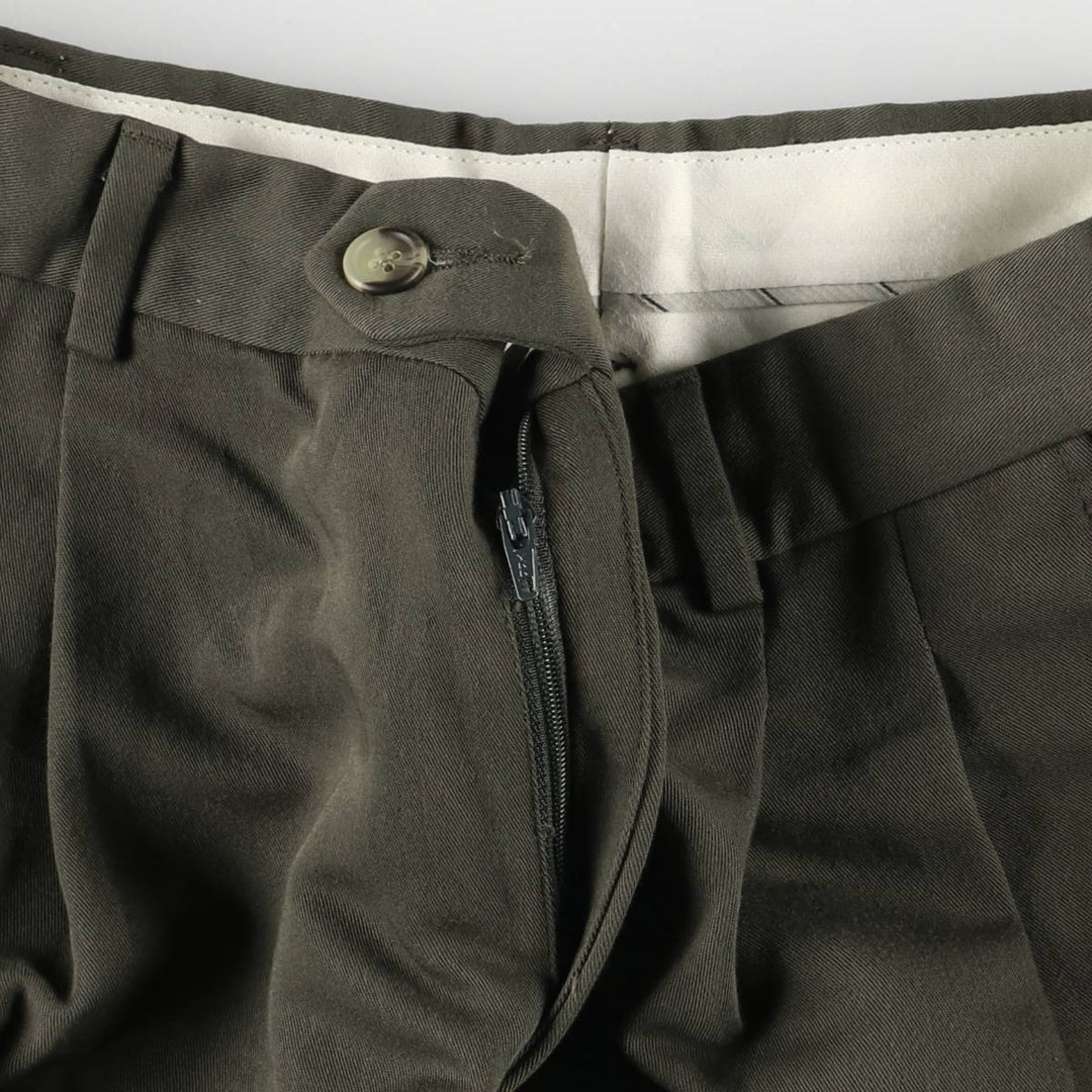 90'S Ralph Lauren CHAPS two-pleat slacks, men's, size W32, vintage polyester Khaki type sage green Vintage Second Hand