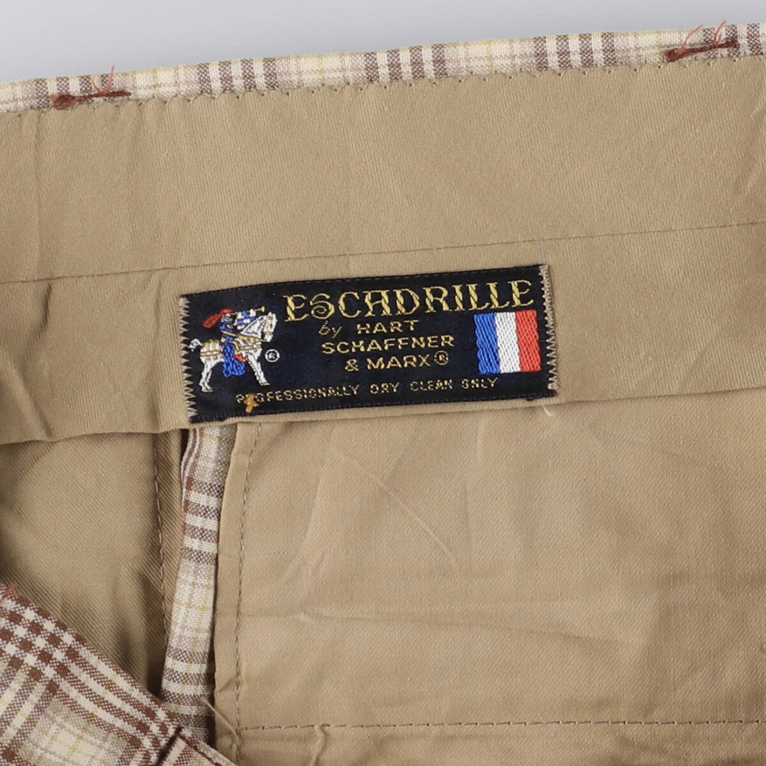 Vintage 1970'S Hart Schaffner and Marx Check Pattern Slacks, Men's Size 35 unclear brown type Vintage Second Hand