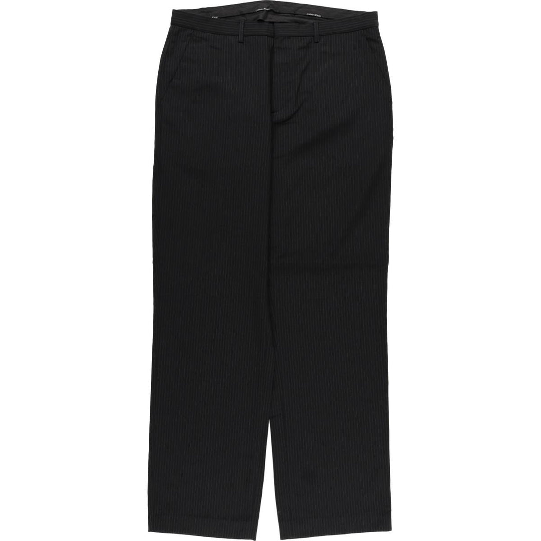 Calvin Klein Striped Wool Pants, Men's Size 36 wool black type Vintage Second Hand