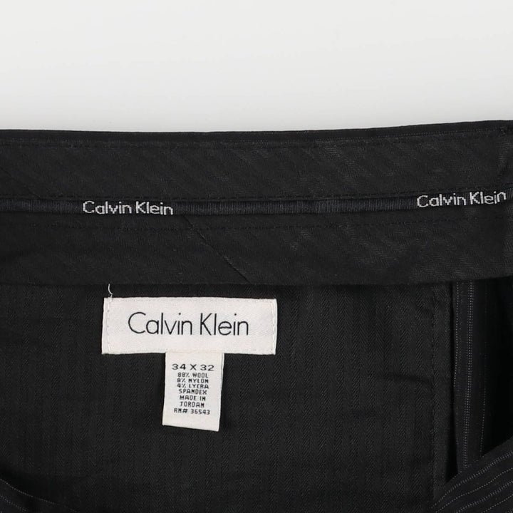 Calvin Klein Striped Wool Pants, Men's Size 36 wool black type Vintage Second Hand
