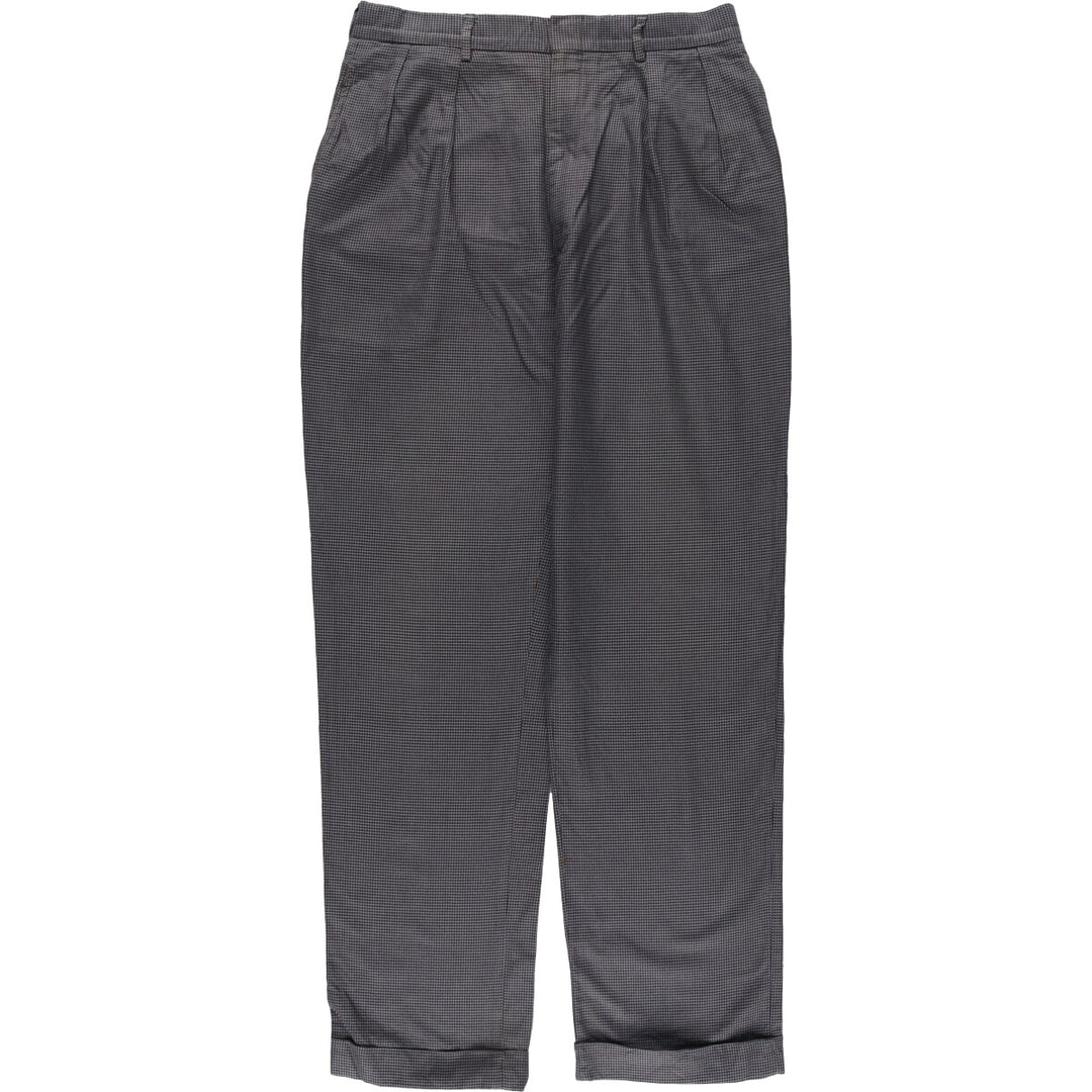 Ralph Lauren POLO by Ralph Lauren Houndstooth Pattern Two-Pleated Cotton Slacks, Men's Size W32 cotton gray type Vintage Second Hand