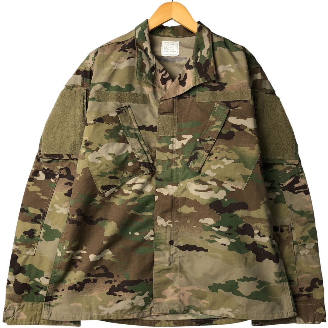 Authentic US military camouflage pattern Multicam camo open collar ripstop military combat jacket, made in USA, size MEDIUM-REGULAR Nylon Khaki type Vintage Second Hand