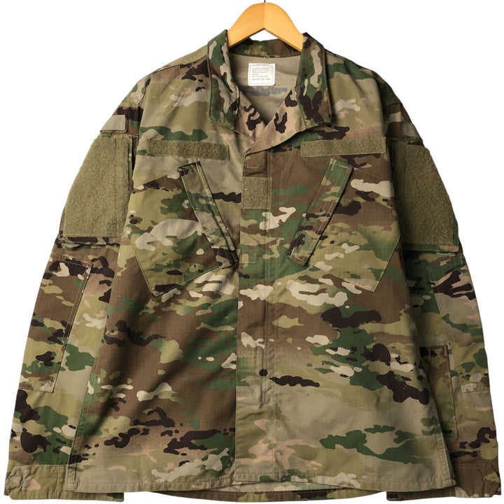 Authentic US military camouflage pattern Multicam camo open collar ripstop military combat jacket, made in USA, size MEDIUM-REGULAR Nylon Khaki type Vintage Second Hand