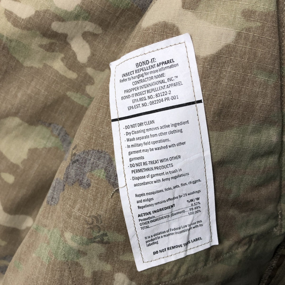 Authentic US military camouflage pattern Multicam camo open collar ripstop military combat jacket, made in USA, size MEDIUM-REGULAR Nylon Khaki type Vintage Second Hand