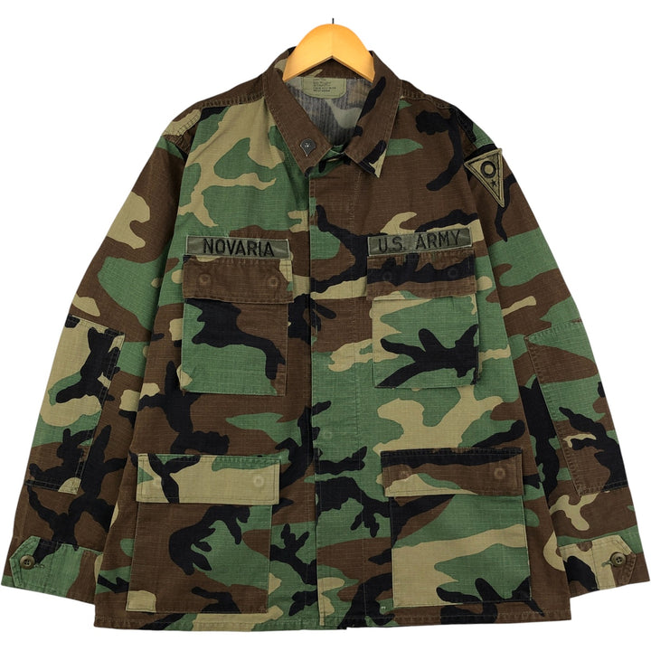 2000'S US Military Camouflage Pattern Woodland Camo BDU Ripstop Military Jacket, Made in USA, Medium-Short, Men's Size M cotton Khaki type Vintage Second Hand
