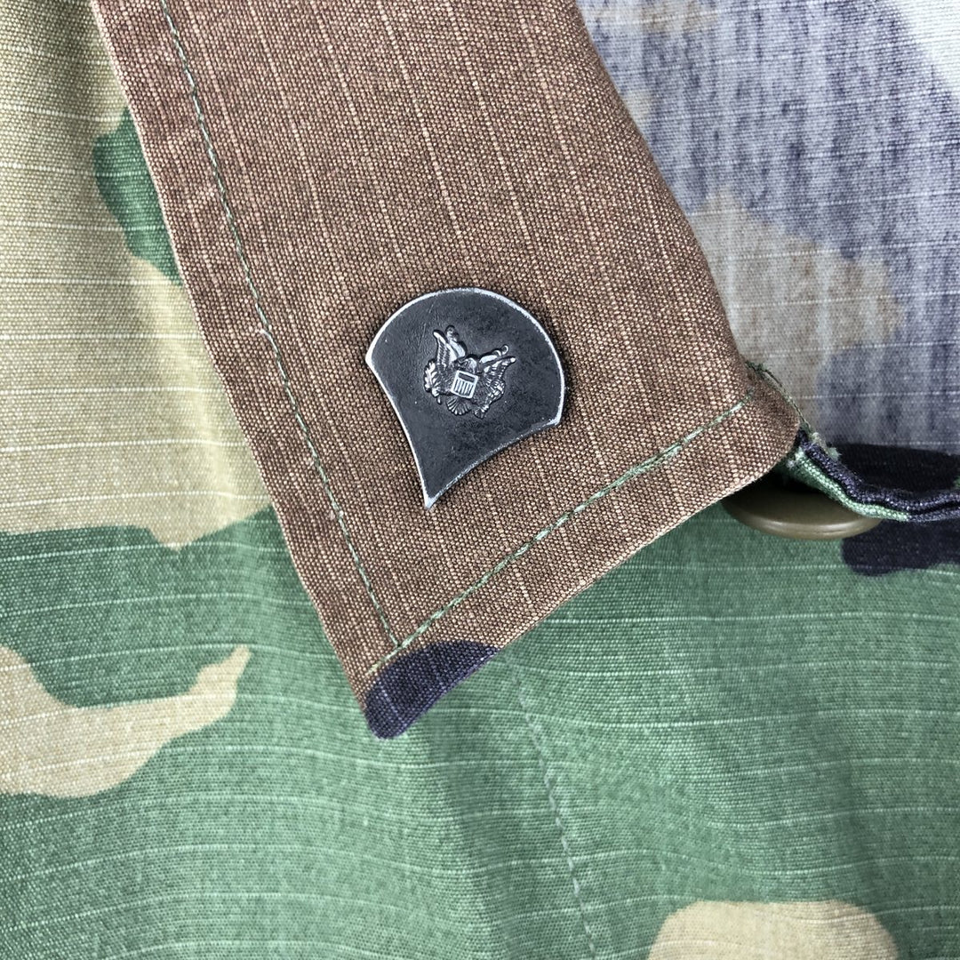 2000'S US Military Camouflage Pattern Woodland Camo BDU Ripstop Military Jacket, Made in USA, Medium-Short, Men's Size M cotton Khaki type Vintage Second Hand