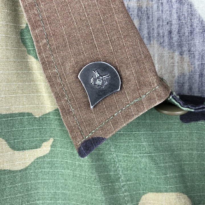 2000'S US Military Camouflage Pattern Woodland Camo BDU Ripstop Military Jacket, Made in USA, Medium-Short, Men's Size M cotton Khaki type Vintage Second Hand