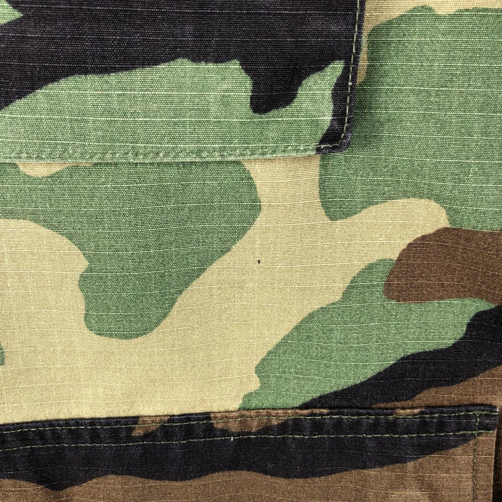 2000'S US Military Camouflage Pattern Woodland Camo BDU Ripstop Military Jacket, Made in USA, Medium-Short, Men's Size M cotton Khaki type Vintage Second Hand
