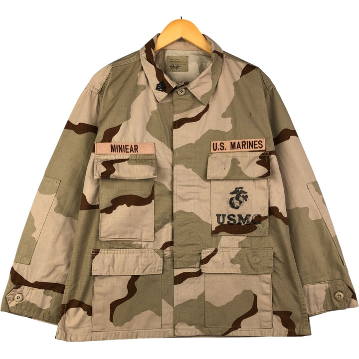 Civilian Camouflage Pattern 3C Desert Camo Stenciled Ripstop BDU Military Jacket, Made in USA, Men's Size Medium Nylon Beige type Vintage Second Hand