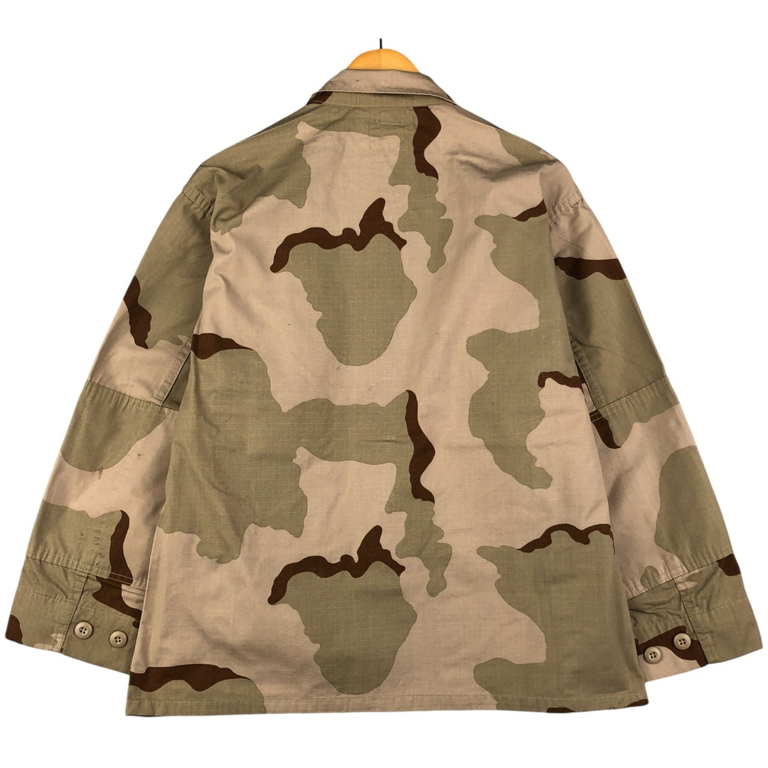 Civilian Camouflage Pattern 3C Desert Camo Stenciled Ripstop BDU Military Jacket, Made in USA, Men's Size Medium Nylon Beige type Vintage Second Hand