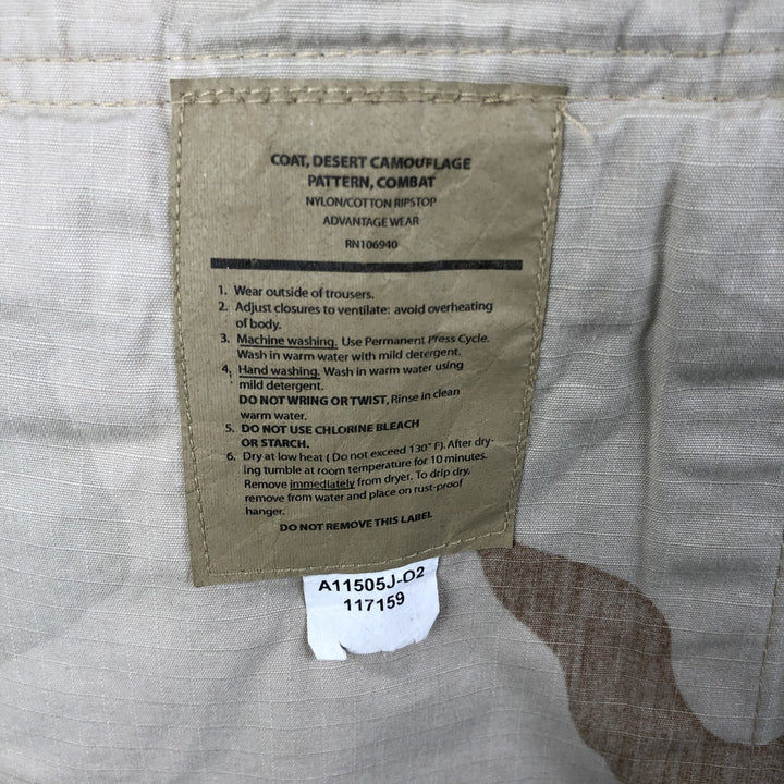 Civilian Camouflage Pattern 3C Desert Camo Stenciled Ripstop BDU Military Jacket, Made in USA, Men's Size Medium Nylon Beige type Vintage Second Hand
