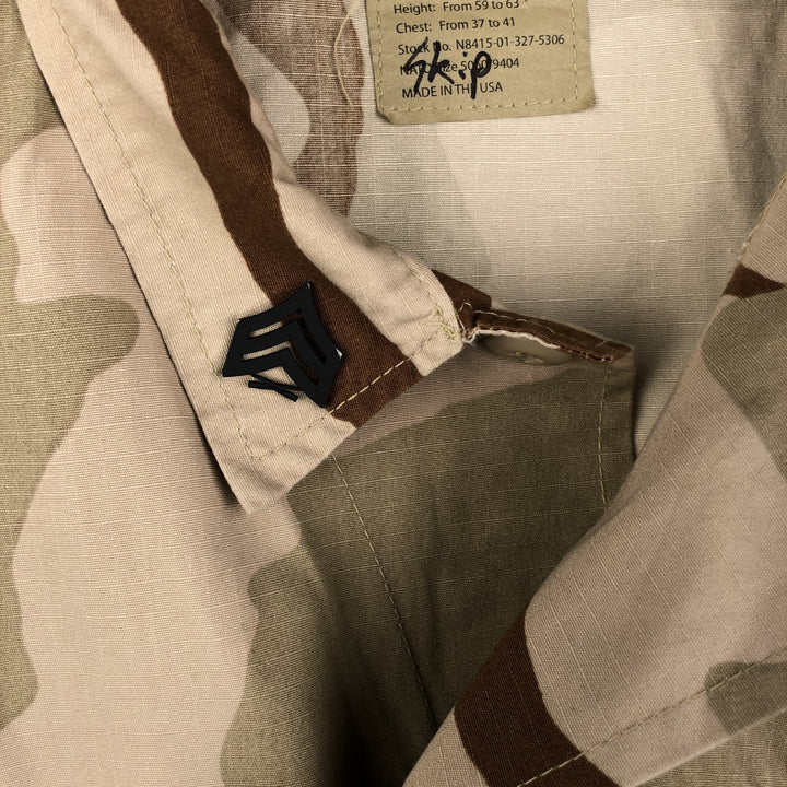 Civilian Camouflage Pattern 3C Desert Camo Stenciled Ripstop BDU Military Jacket, Made in USA, Men's Size Medium Nylon Beige type Vintage Second Hand