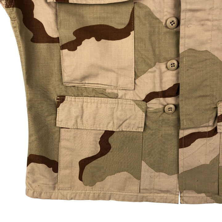 Civilian Camouflage Pattern 3C Desert Camo Stenciled Ripstop BDU Military Jacket, Made in USA, Men's Size Medium Nylon Beige type Vintage Second Hand