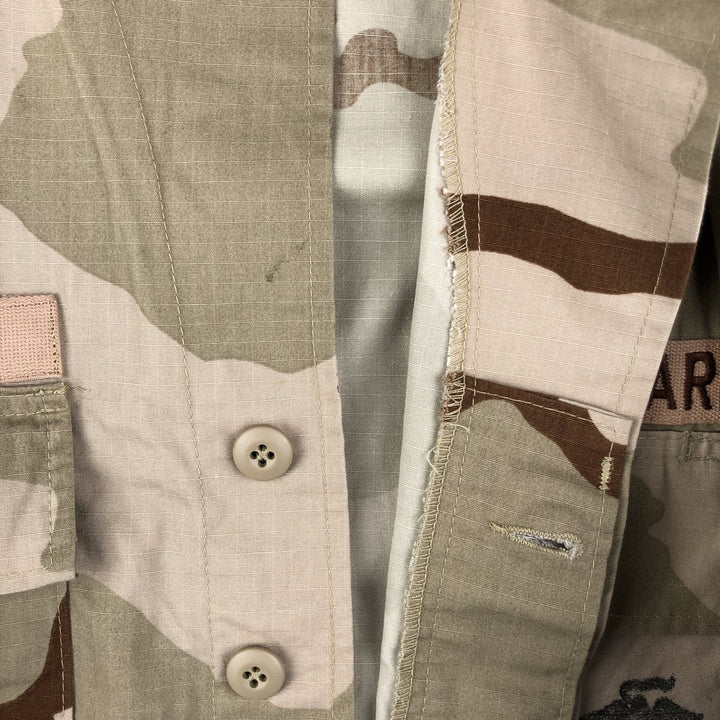 Civilian Camouflage Pattern 3C Desert Camo Stenciled Ripstop BDU Military Jacket, Made in USA, Men's Size Medium Nylon Beige type Vintage Second Hand