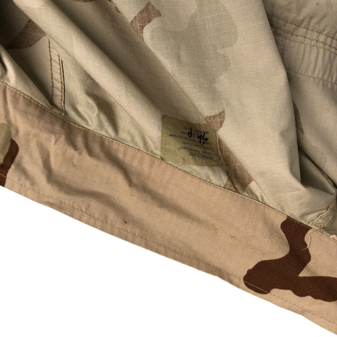 Civilian Camouflage Pattern 3C Desert Camo Stenciled Ripstop BDU Military Jacket, Made in USA, Men's Size Medium Nylon Beige type Vintage Second Hand